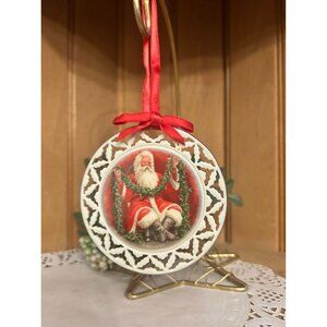 Vintage Lenox Porcelain Santa Portrait Series Collectible Ornament Garland Red R